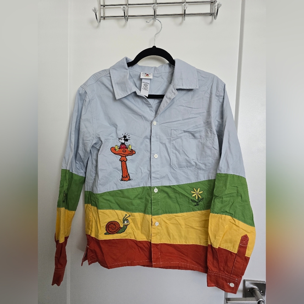 Disney Mickey & Co Colorblock Embroidered Button Up Shirt